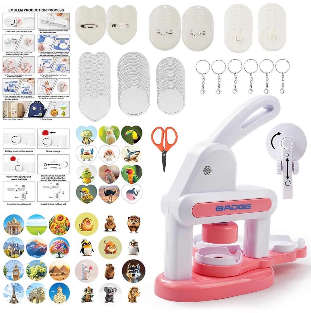 Button Machine, 3 in 1 Button Maker, Machine (35mm/55mm/Love Badge), DIY Pin Maker with Button Parts, Button Maker - ShopVlot