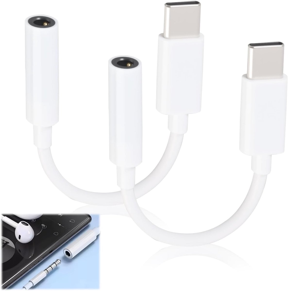 USB C naar 3,5mm headphone adapter - set van 2 - plug & play - helder geluid voor muziek en gesprekken - ShopVlot