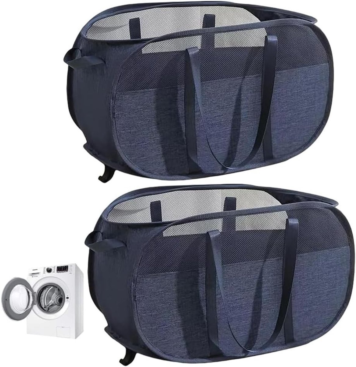 Set van 2 Vouwbare Wasmanden, Ademend Honingraat Net, Ruimtebesparende Opbergoplossing voor Vuile Kleding, 36 x 36 x 58 cm, Donkerblauw