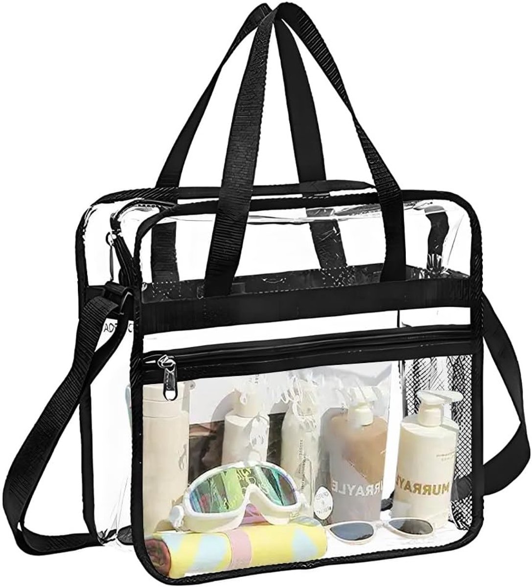 Draagtas van transparant materiaal, 30 x 30 x 15 cm, ideaal voor gym, werk, sportevenementen en concerten