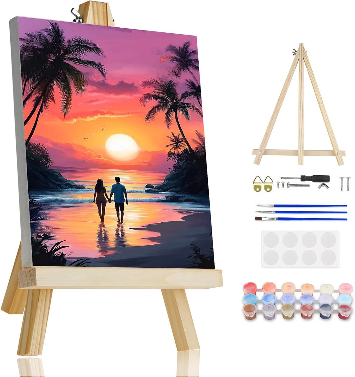 Schilderen op nummer set - Koppels op het strand - Inclusief lijst - Creatieve ontspanning voor volwassenen - ShopVlot
