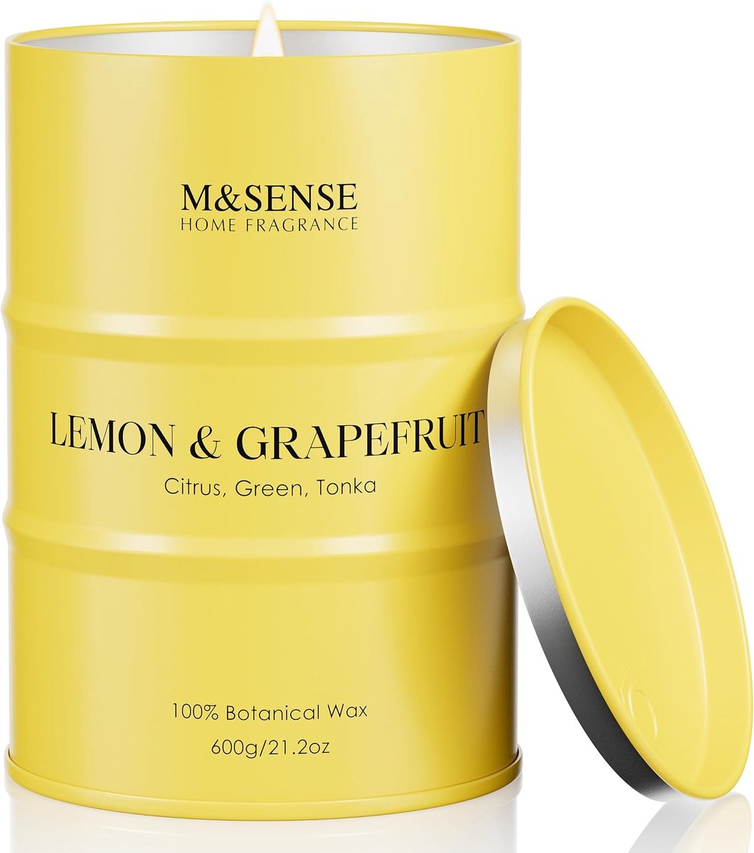 M&SENSE Lemon Candle Large for Home Fragrance Lemons Soy Candles 600g 120 Hours Slow Burning High Flavoured Limoncello - ShopVlot