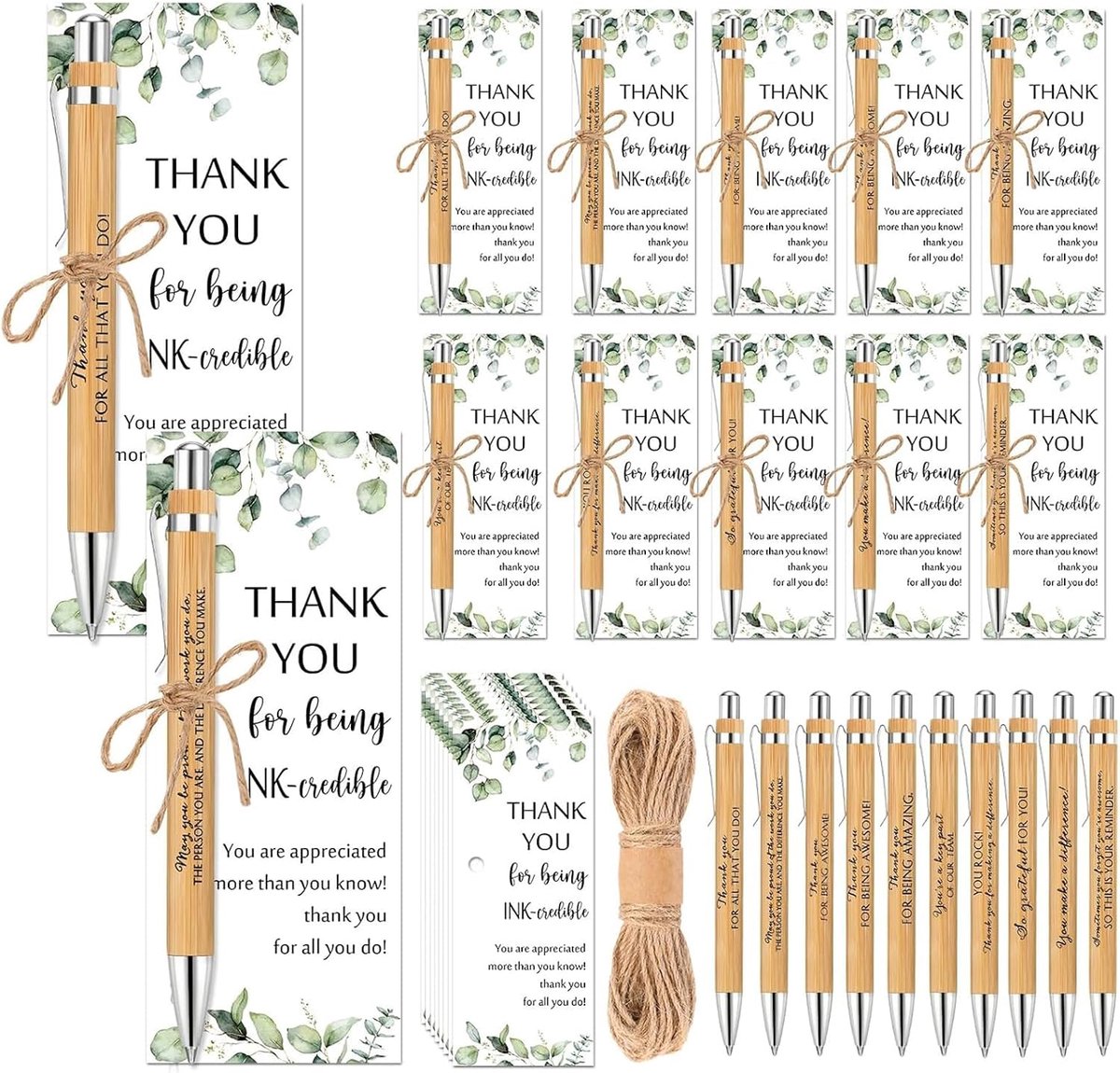 Set van 10 balpennen - met bedankkaarten en touwen - cadeau voor leraren en studenten - ShopVlot