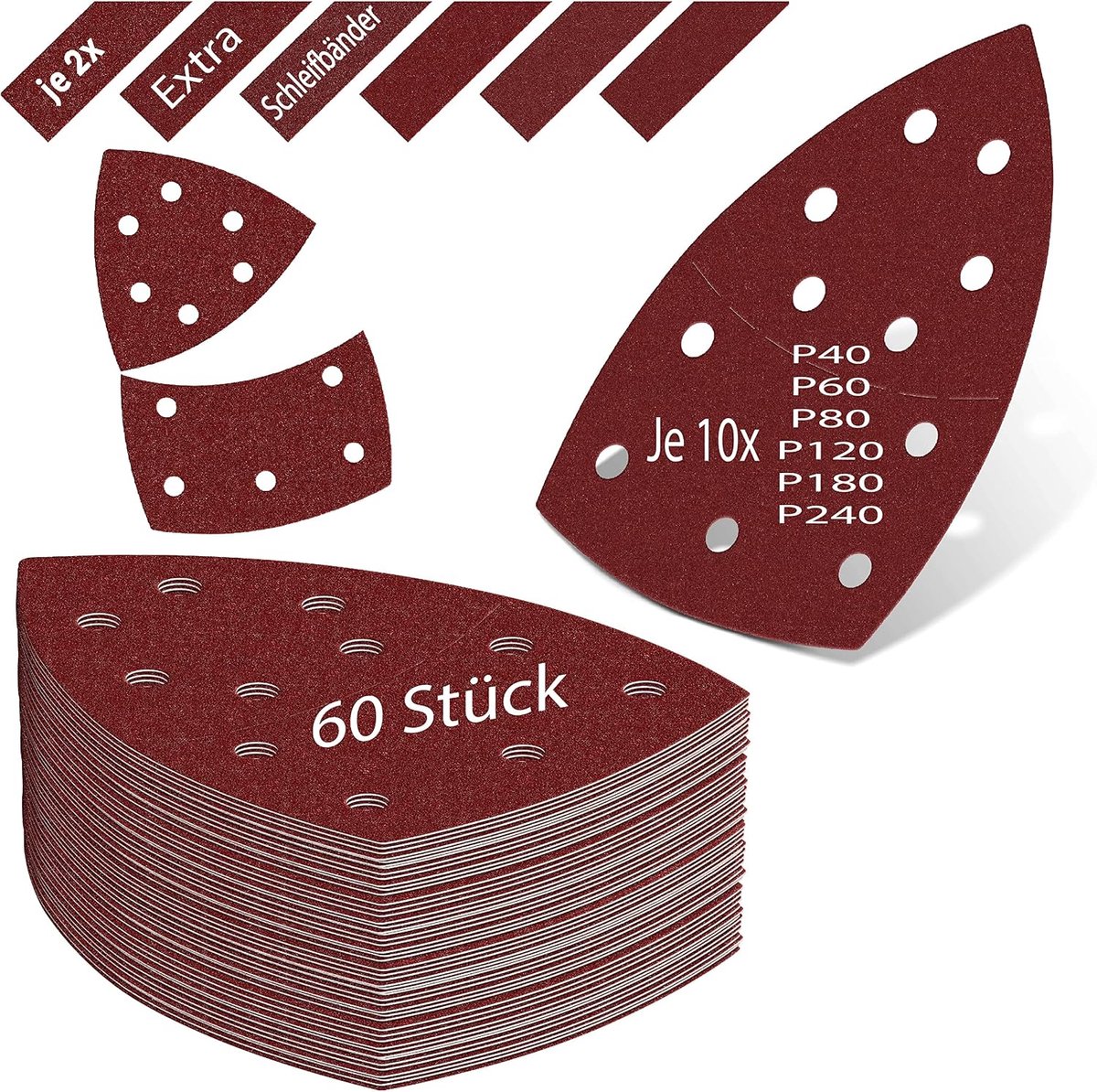 Deltaschuurpapier 60-delig - Driehoekige schuurdiscs 105 x 152 mm - Inclusief 12 schuurstrips - ShopVlot
