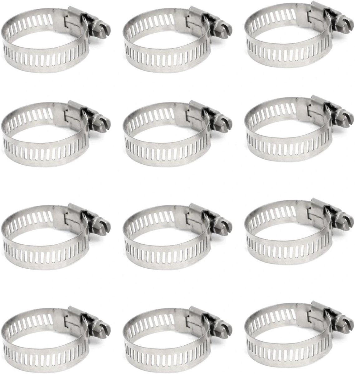 Pack of 12 Clamps 10 to 16 mm - Adjustable Stainless Steel Clamp Clamp for Hoses, Suitable for Garden, Car, Sanitary - ShopVlot