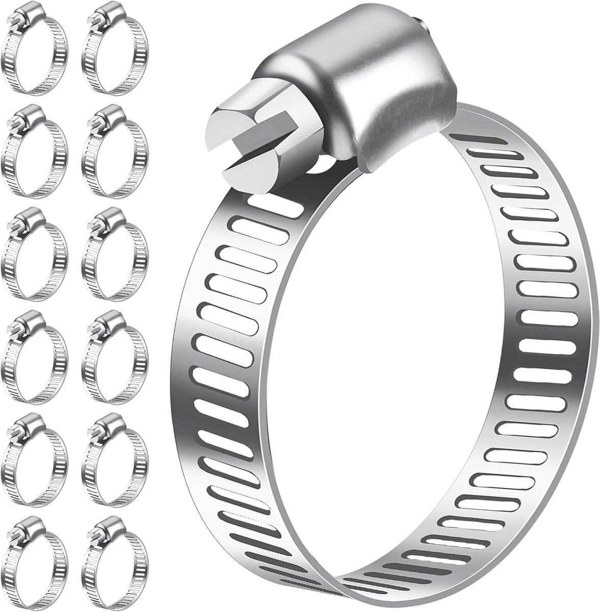 Bolatus Hose Clamps 16-25 mm, 12 Pieces Stainless Steel Hose Clamps, 304 Adjustable Screw Clamps, Pipe Clamps - ShopVlot