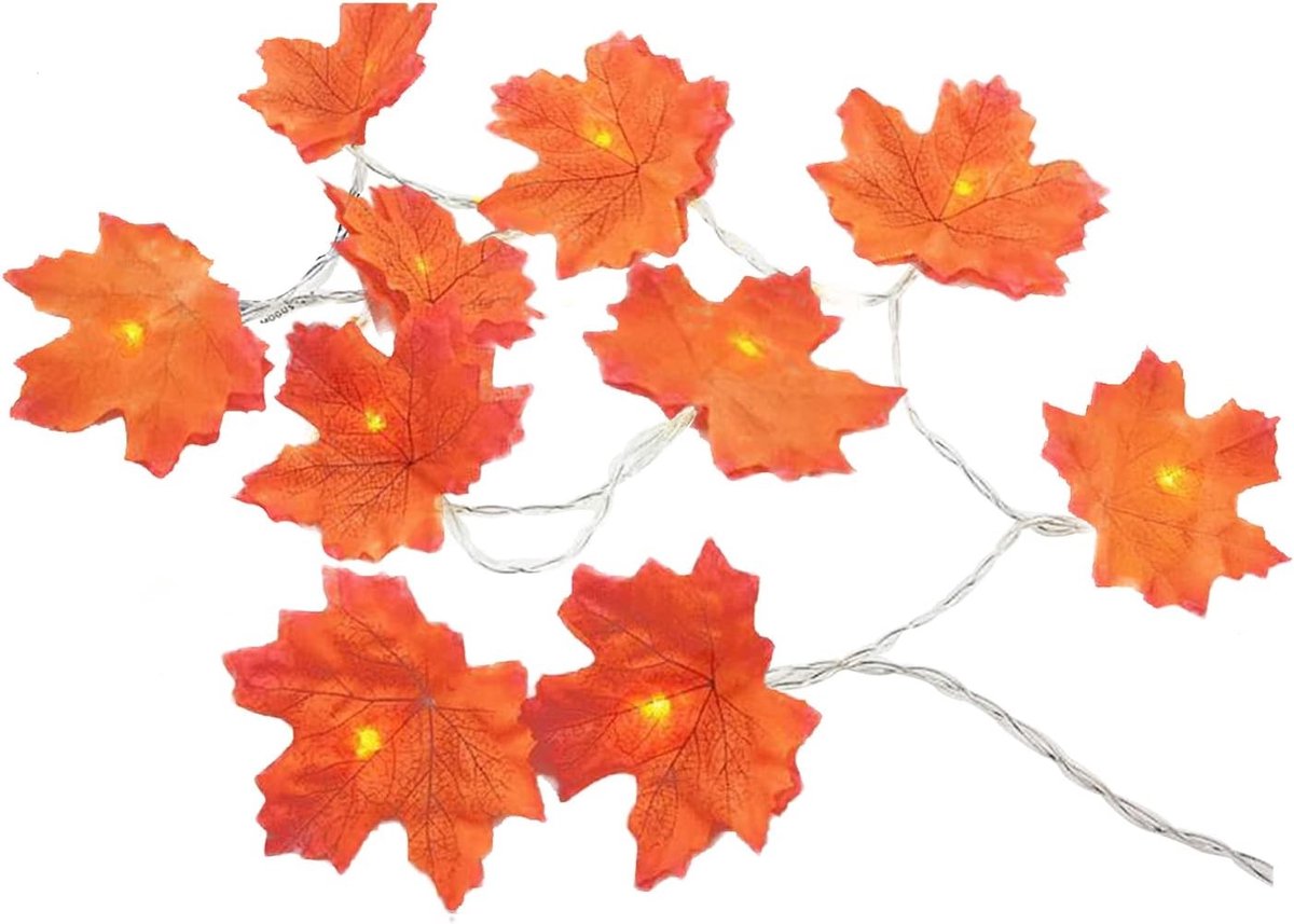 Donkergele 6m 40 Lichten Batterij Dubbele Laag Esdoornblad Sfeerverlichting voor Binnen en Buiten Decoratie, Perfect voor Halloween en Feestjes