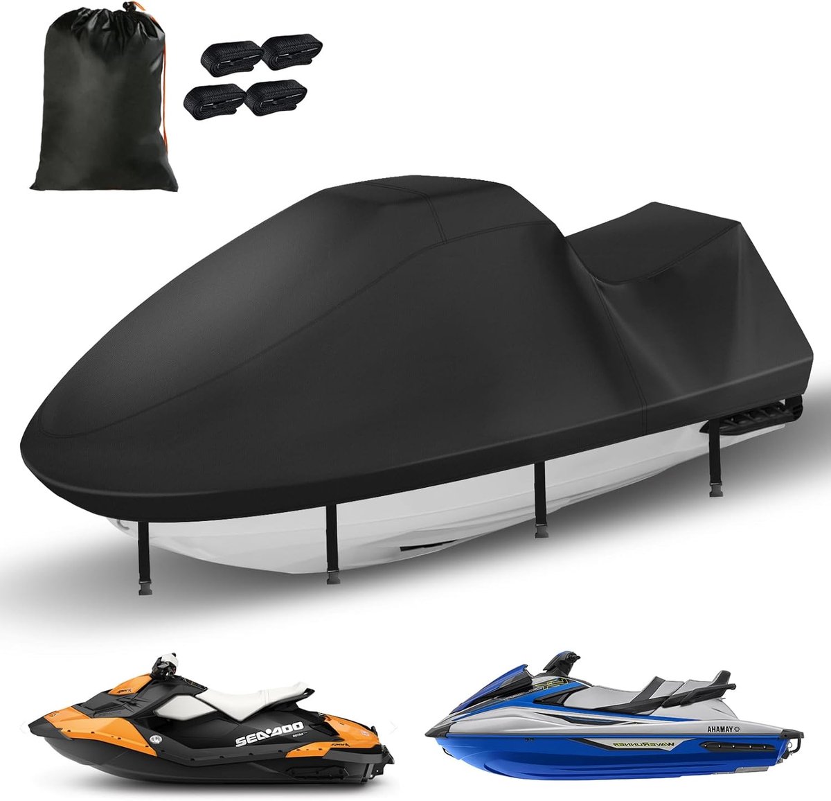 Jetski Covers, Upgraded 420D Waverunner Cover Waterproof, Durable Jet Ski Cover 3 Seater with 2 Vents, 4 Windproof - ShopVlot