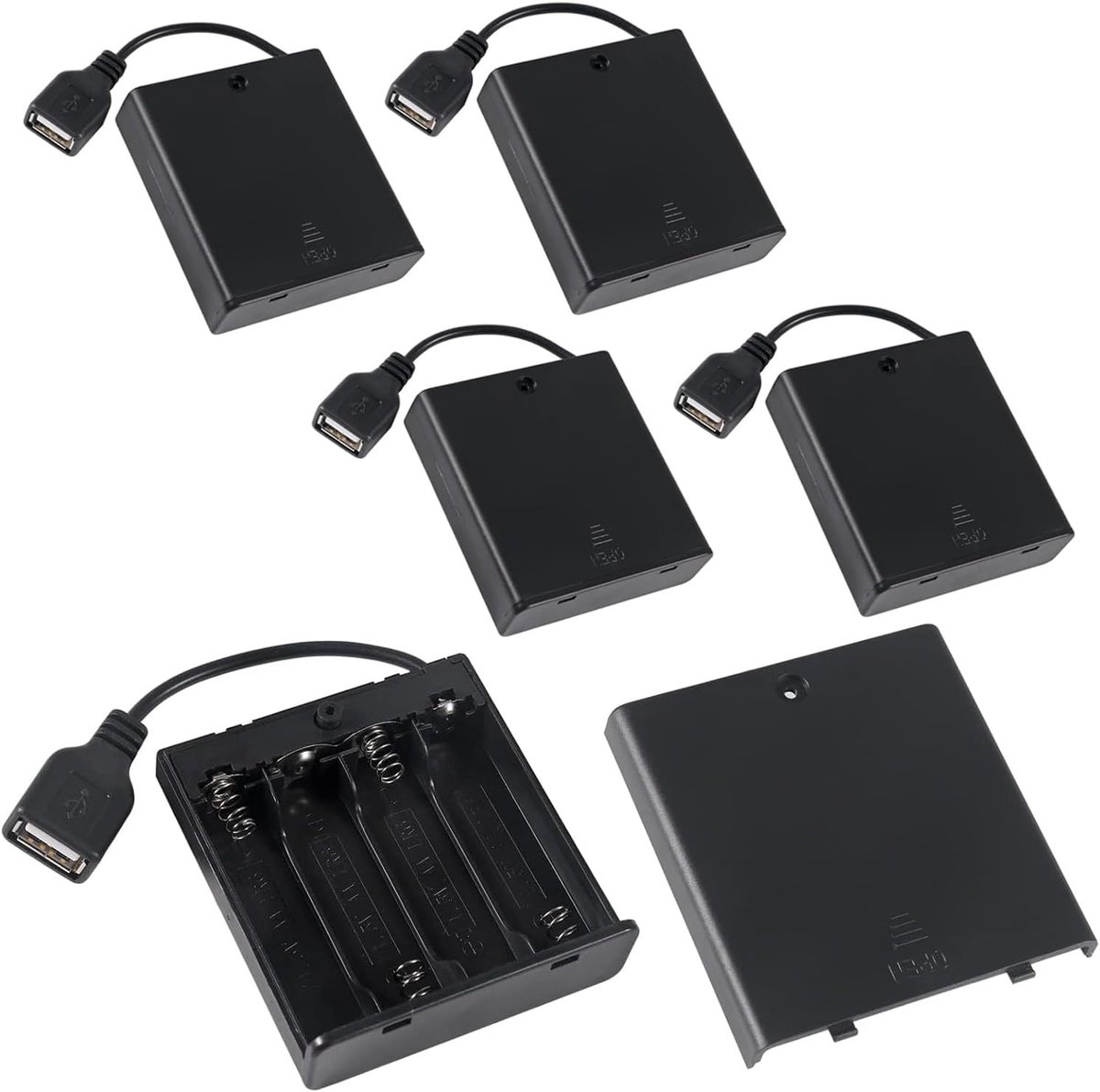 Batterijhouder 4 AA met USB-kabel - 6V 4 slots met aan/uit-schakelaar - Geschikt voor RC-auto's en LED-verlichting - ShopVlot