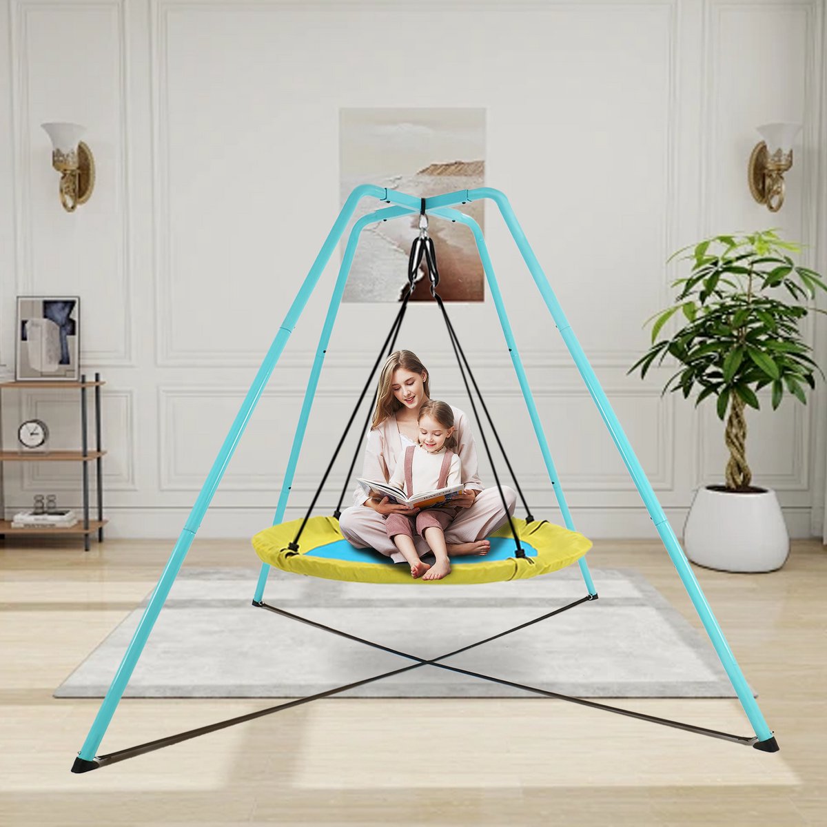 REDOM - Hangstoel ophangsysteem - A-frame constructie - Vrijstaand - Voor binnen en buiten - Staal - Blauw - 220 x 220 x 200 cm