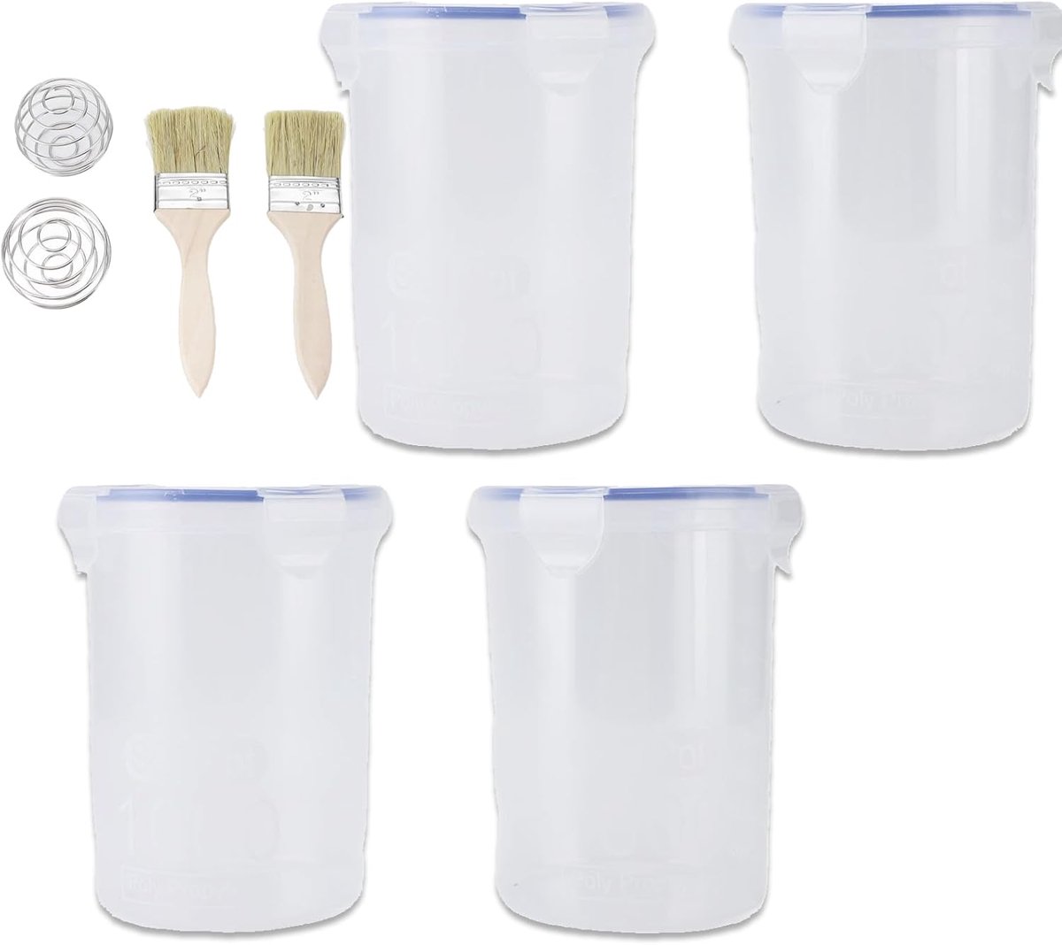 Afdichtbare transparante verfopslagbeker 1000ml - mengbol verfkwast - 4 containers - ideaal voor klussen - ShopVlot