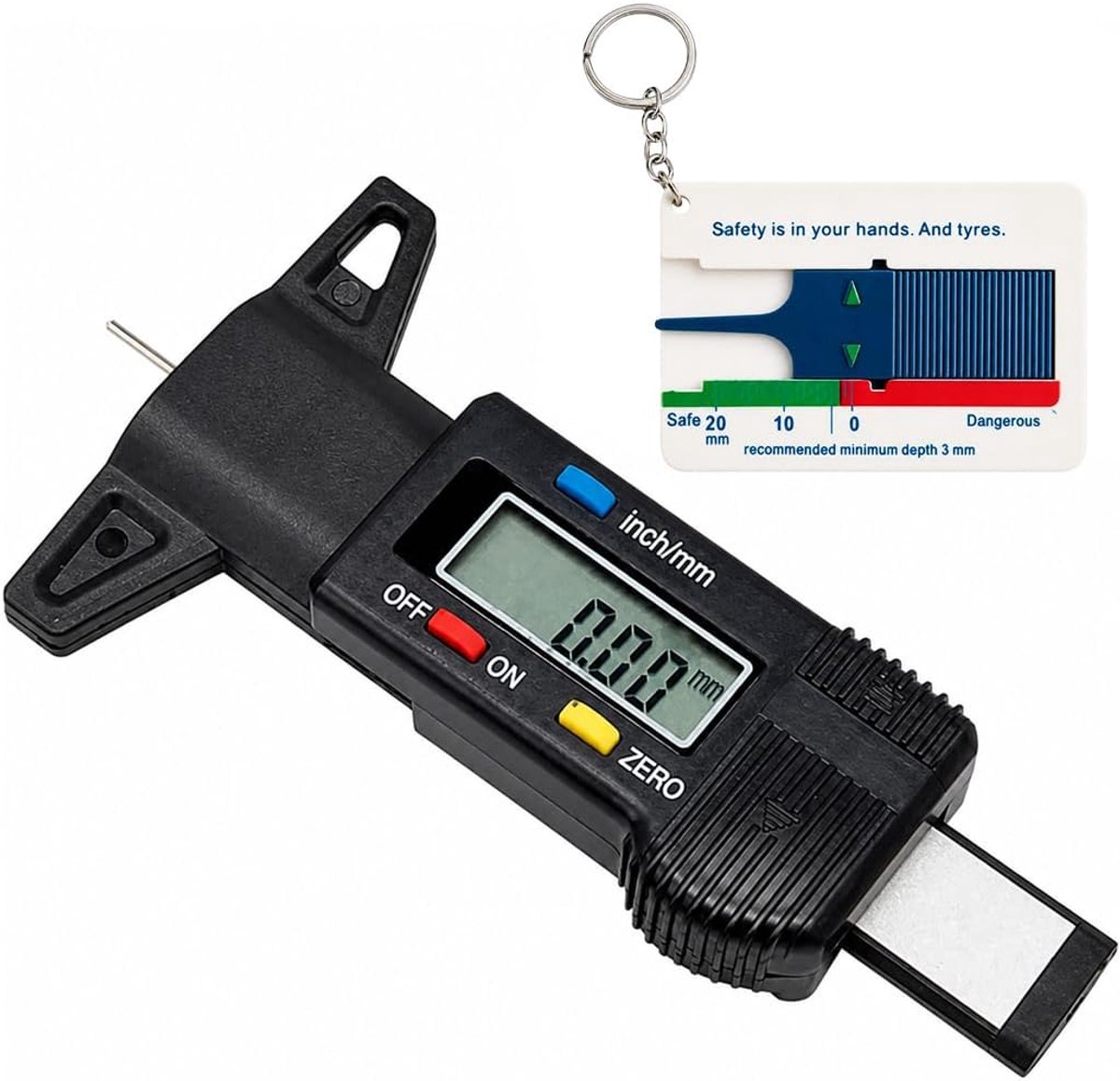 Digitale bandenprofieldieptemeter 0-25 mm - 0,01 mm nauwkeurig - met sleutelhanger - voor veilig bandenonderhoud - ShopVlot