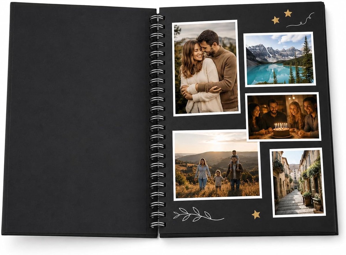 Fotoalbum A5 - zwart - spiraalbinding - ideaal voor bruiloften en reizen - ShopVlot