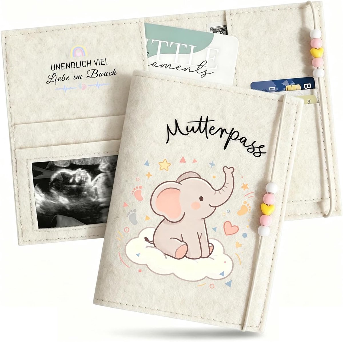 Beschermhoesje moederpaspoort 30 x 20 cm - vilt - elegante olifantenmotief - veilig opbergen documenten - ShopVlot