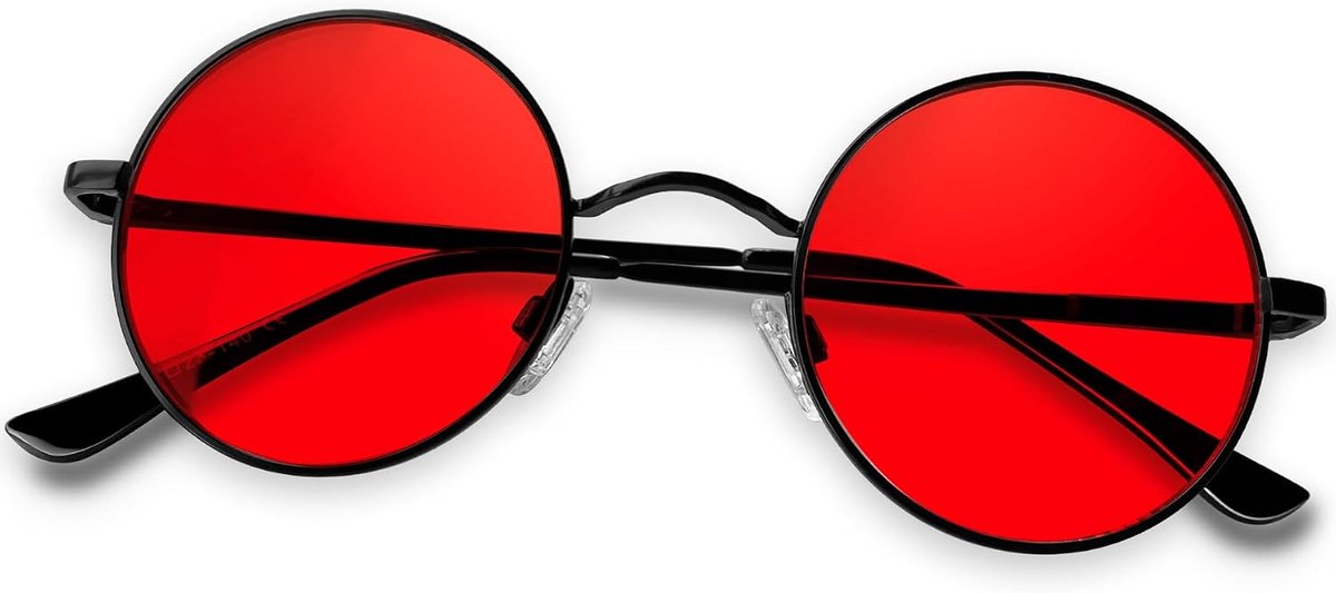 Ronde Zonnebril Klein - Matte Zwart Rood - Metaal - UV400 Bescherming - ShopVlot