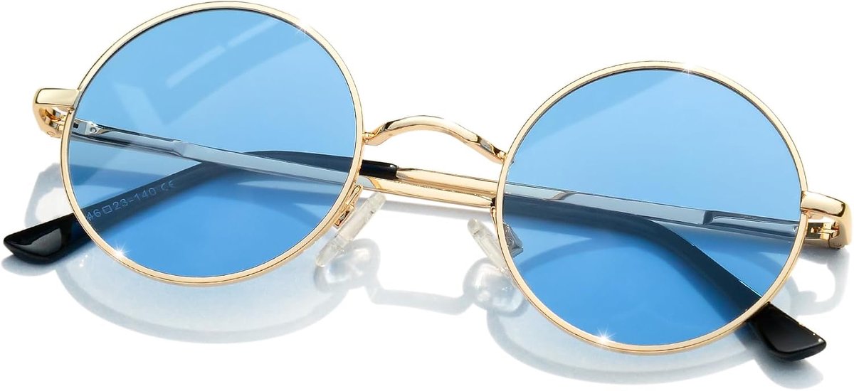 Ronde Zonnebril Klein - Goud Lichtblauw - UV400 - Retro Stijl voor Reizen - ShopVlot