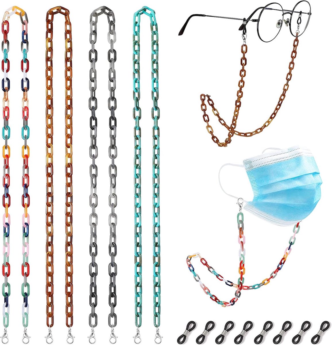 Brilhouder 4 Stuks - Acryl Brillenband - Met Clips - Handig voor Volwassenen en Kinderen - ShopVlot