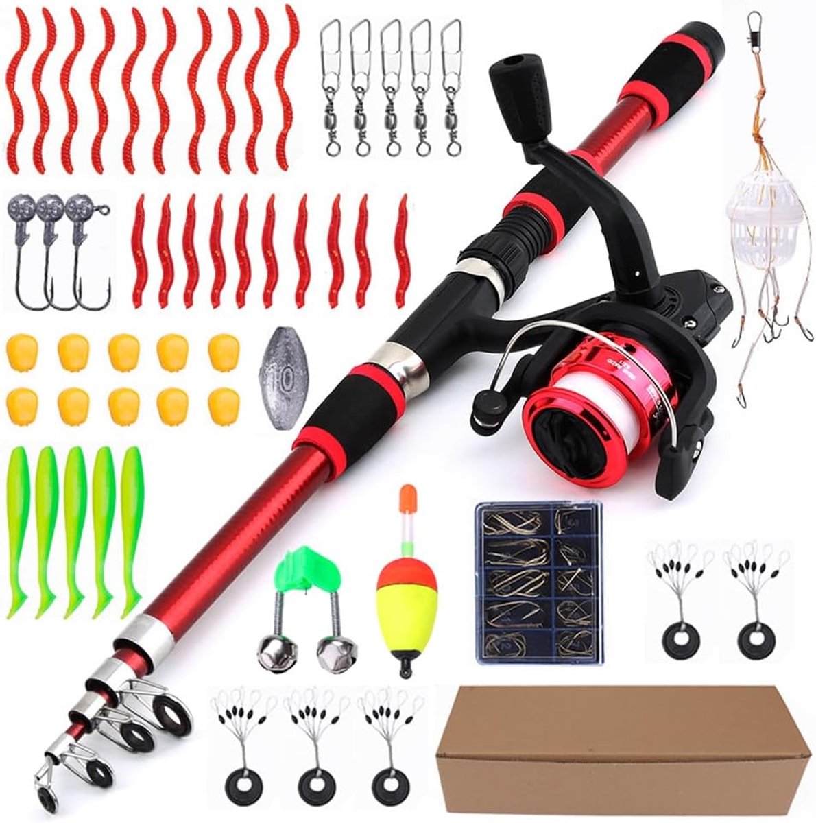 Vissenhengel set voor kinderen 1.8m - telescopisch - carbon fibre - ideaal voor beginners - ShopVlot