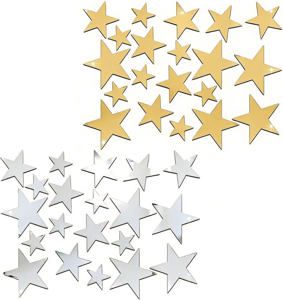 Ster spiegel stickers 40 stuks - goud en zilver - verschillende maten - perfect voor creatieve decoratie - ShopVlot