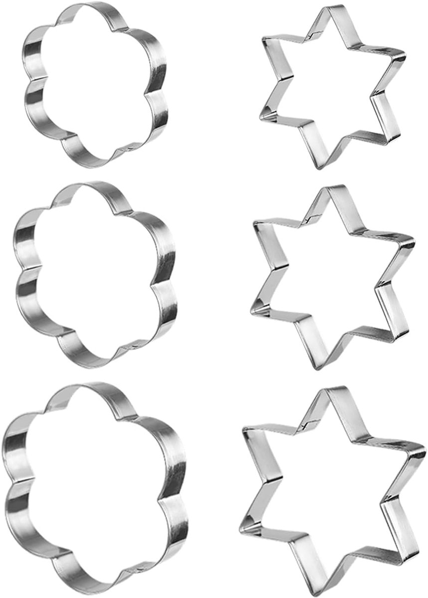 Koekjesmallen set - 3 hexagonale en 3 bloemen - roestvrij staal - veelzijdig bakgereedschap - ShopVlot