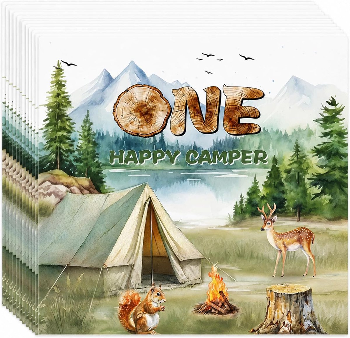 Koboko Bos Camping Servetten, "One Happy Camper" Design, 1e verjaardag party, 20 stuks - ShopVlot