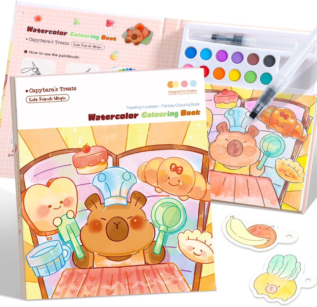 Casalora Kleurboek - Waterkleurboek voor Kinderen - Capybara Little Corner Coloring Book - 24 Kleurplaten