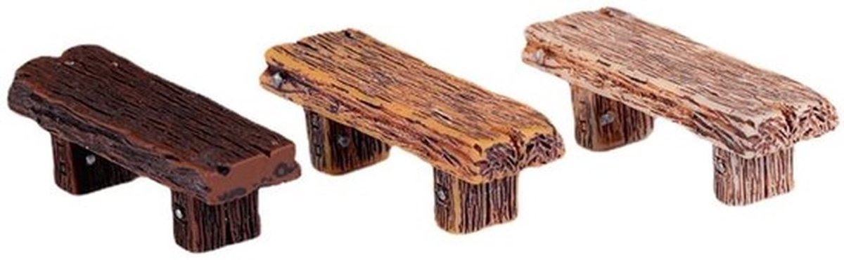 Mini-dubbele Kruk Compact Design - 3 Stuks - Houten Bank - Poppenhuisdecoraties - Moslandschap - Kunsthars - Miniatuurmeubels