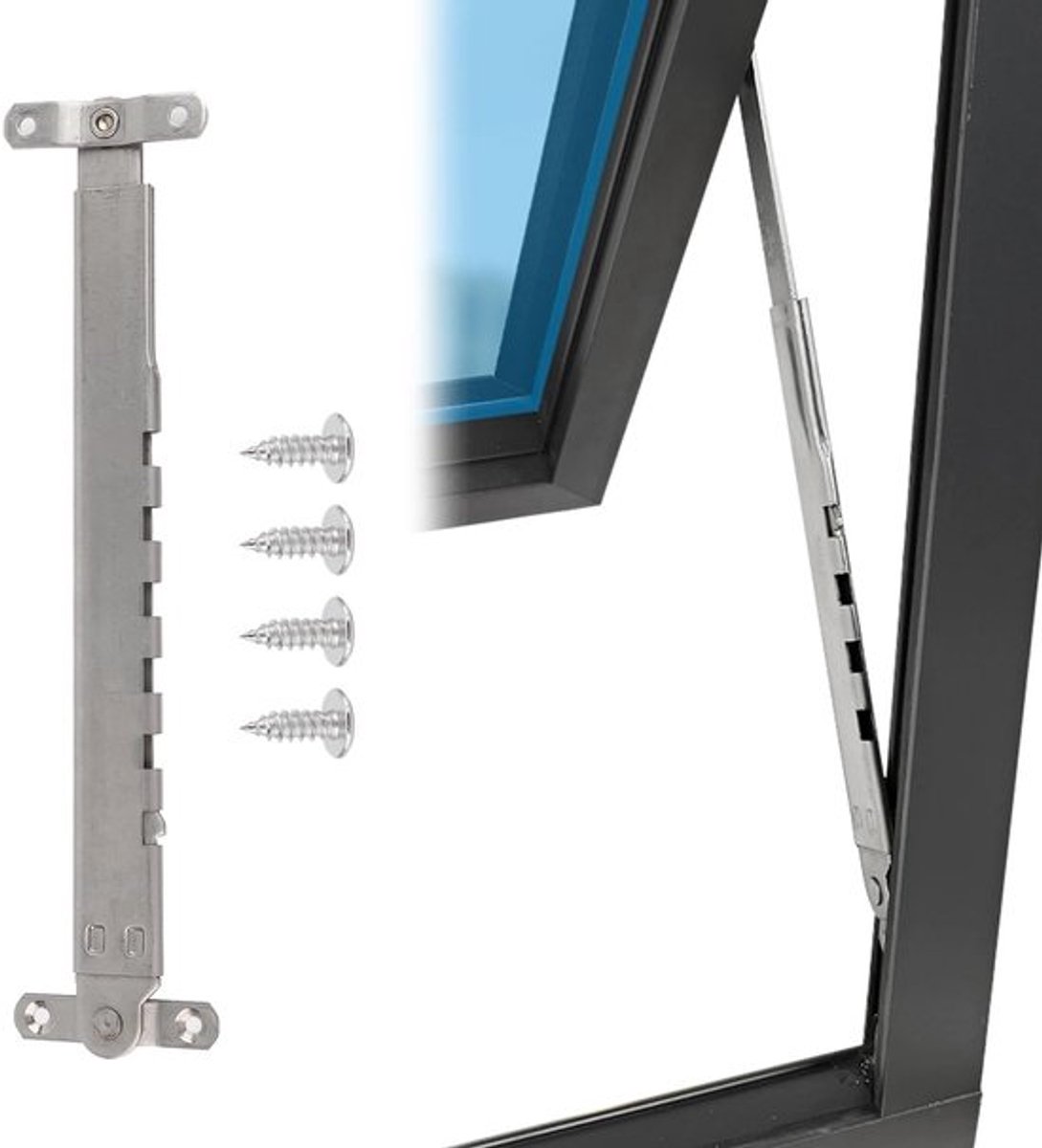 Vensterondersteuning RVS - Raamondersteuning - Telescopische Stand - Winddicht - Inclusief Schroeven - Afmetingen 28x6 cm - Raamsteun