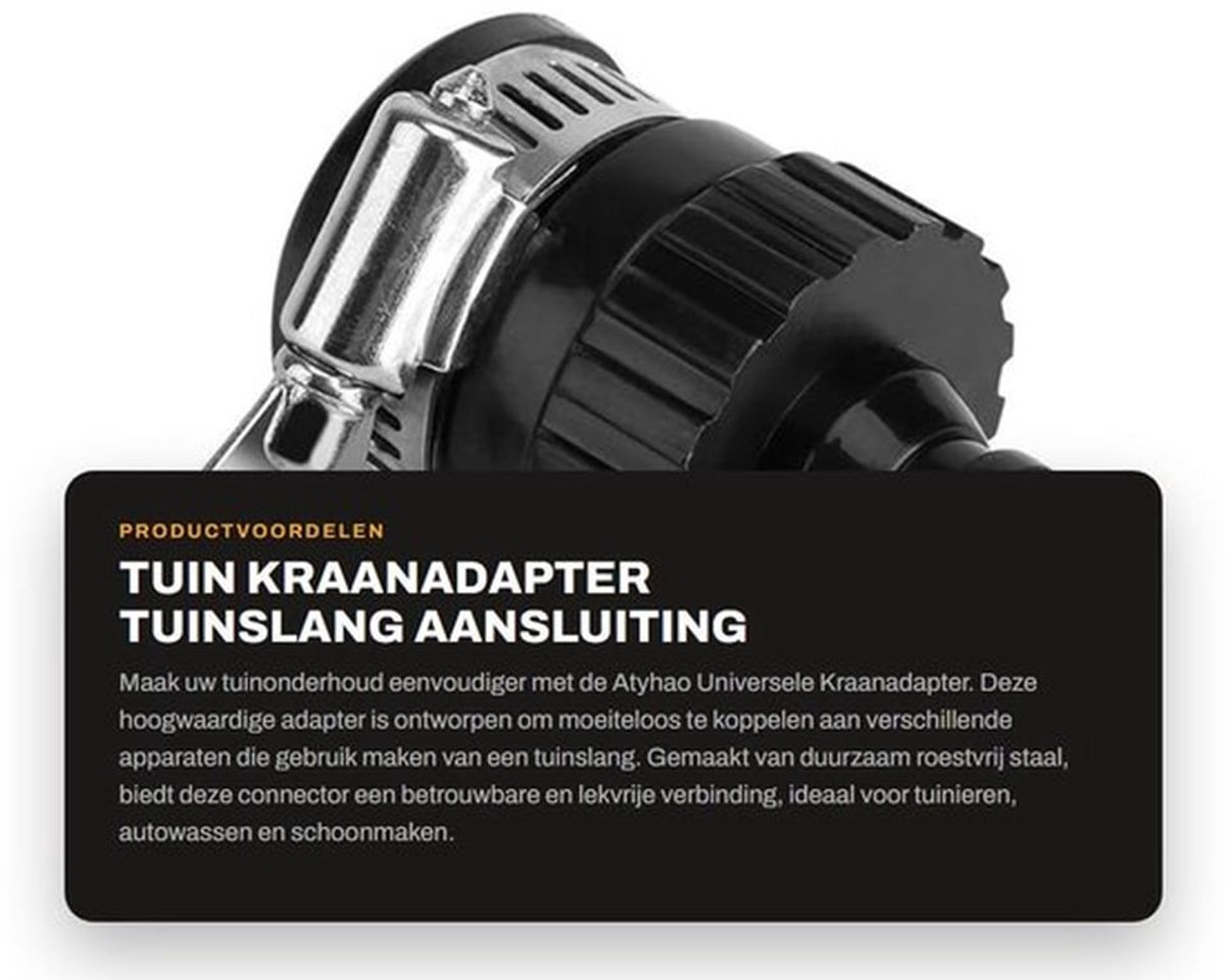 Tuin Kraanadapter - Tuinslang Aansluiting - Duurzaam en Roestvrij - Zwart - Tuinaccessoire - Geschikt voor Tuinieren - Zwart