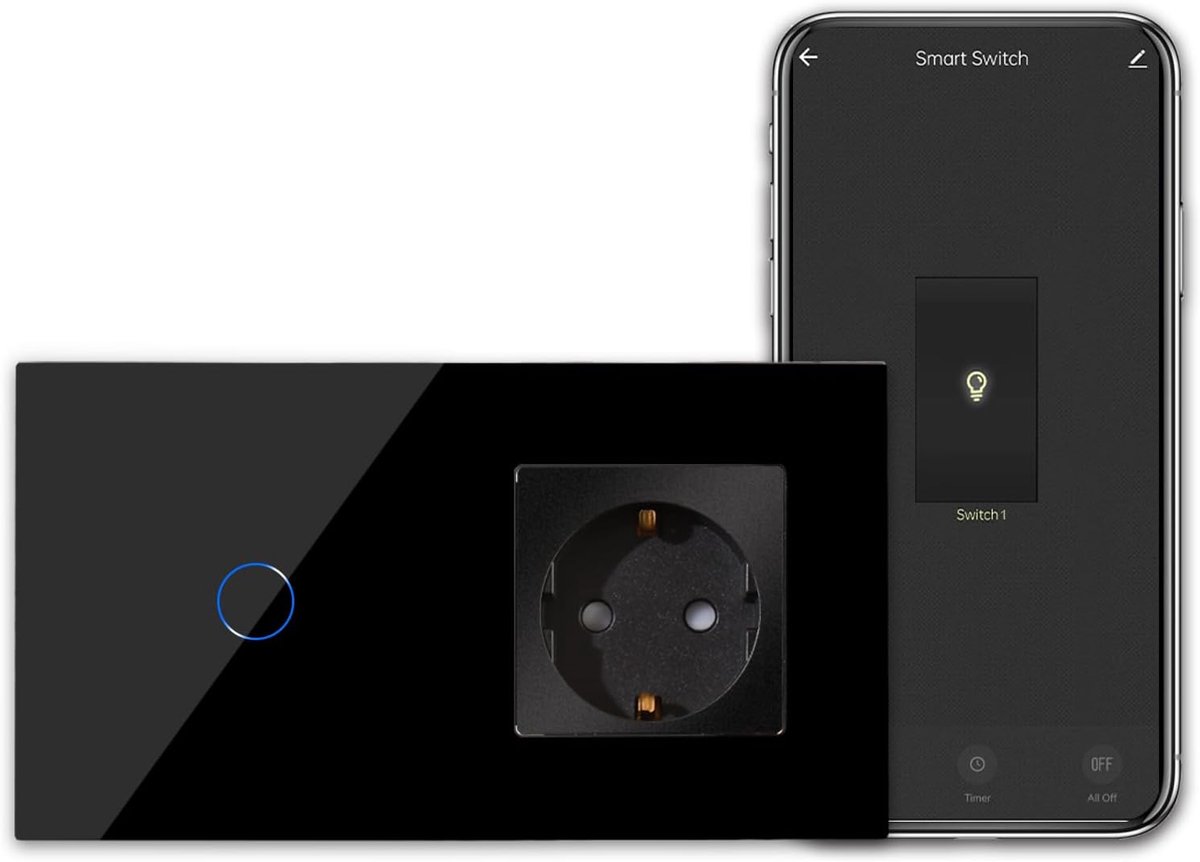 WLAN Lichtschakelaar - Zwart Glazen Paneel - Werkt met Alexa en Google Home - Modern Design - ShopVlot
