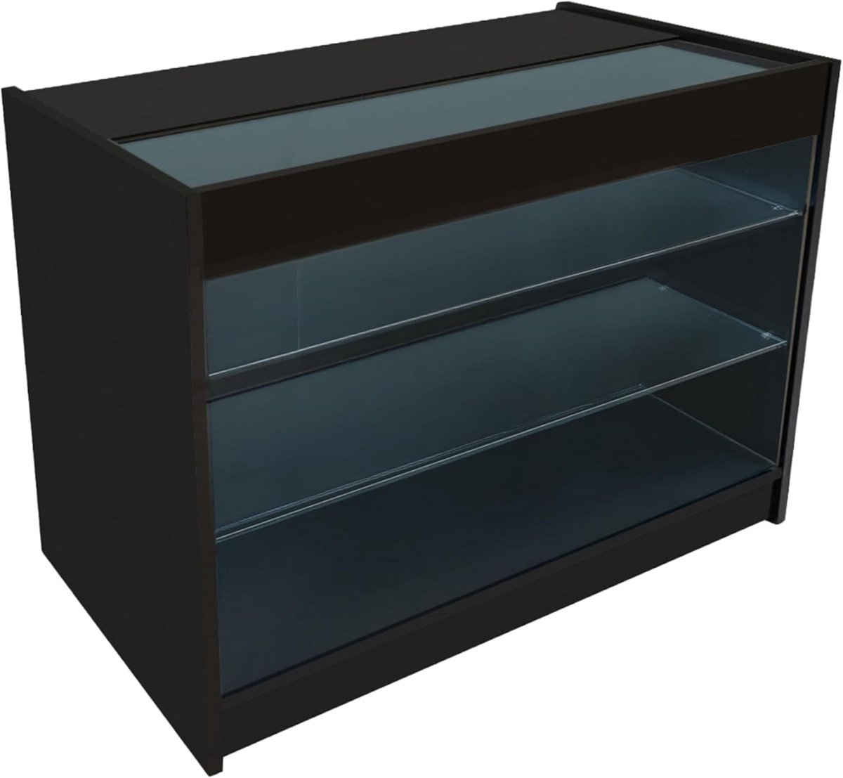 Winkelbalie vitrinekast K1200 - Zwart MDF - Glazen schuifdeuren - Perfect voor retailpresentatie - ShopVlot