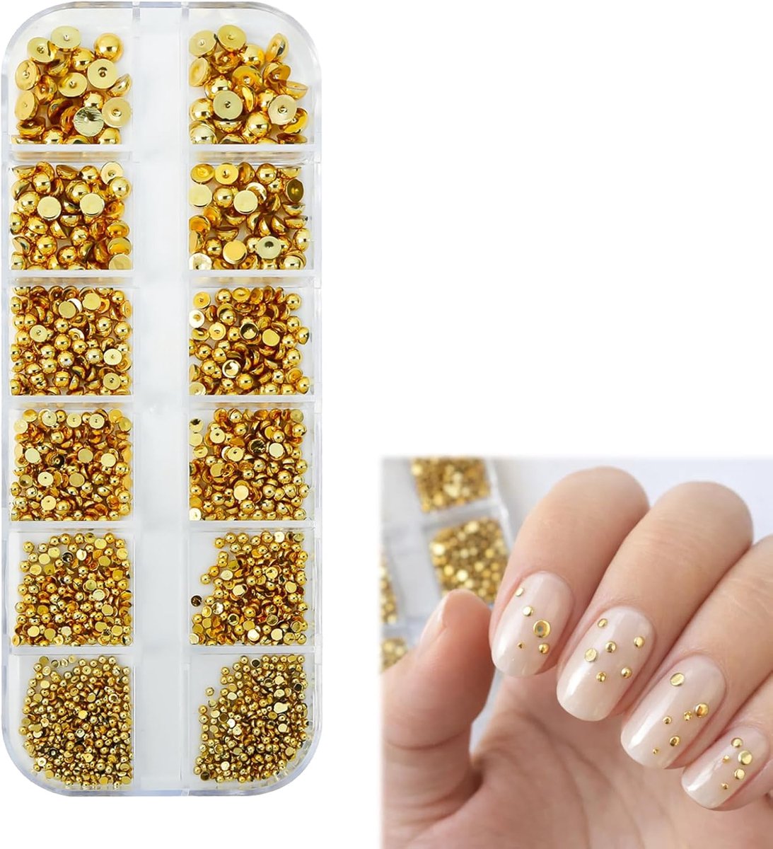 Nageldecoratieset gouden 3D-kralen - platte achterkant sierstenen - luxe uitstraling - perfect voor nailart - ShopVlot