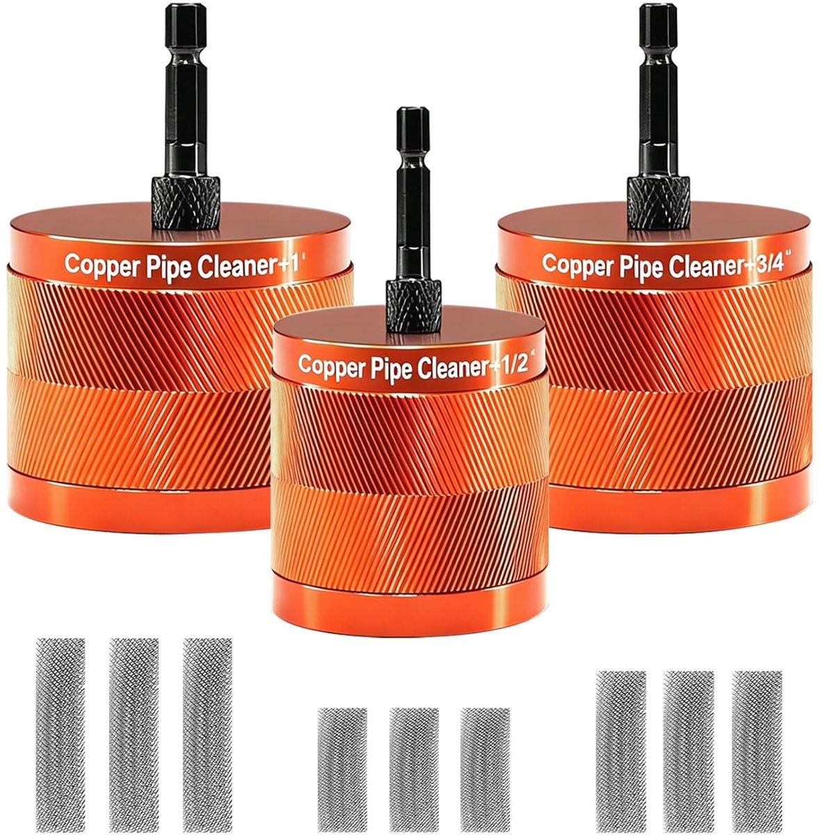 Copper Pipe Cleaner, 15mm/22mm/28mm Multifunctional Brush for Cleaning 1/2" 3/4" and 1" Copper Tubes with 1/4" Hex - ShopVlot
