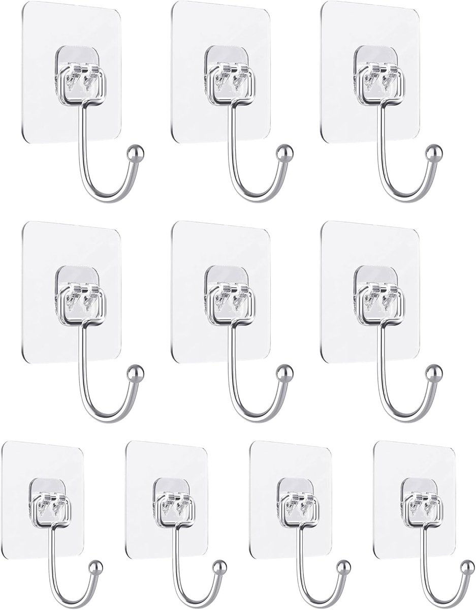 DAFNE 10 x extra sterke zelfklevende haken, wandhaken, transparant, zonder boren, waterdicht en vochtbestendig, voor - ShopVlot