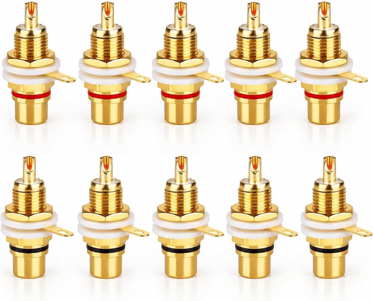 10 stuks RCA cinch-bus verguld RCA jack 3/8 inch cinch bus inbouw RCA stekker hifi audio chassis stopcontact voor - ShopVlot