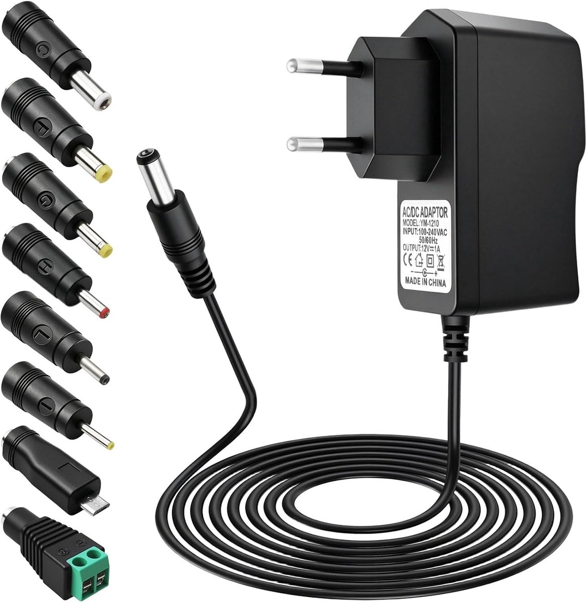 12V Power Supply 2A AC Adapter Transformer Universal 24W with 2 DC Plugs 0.5x0.3cm for LED Strip CCTV Camera WLAN - ShopVlot