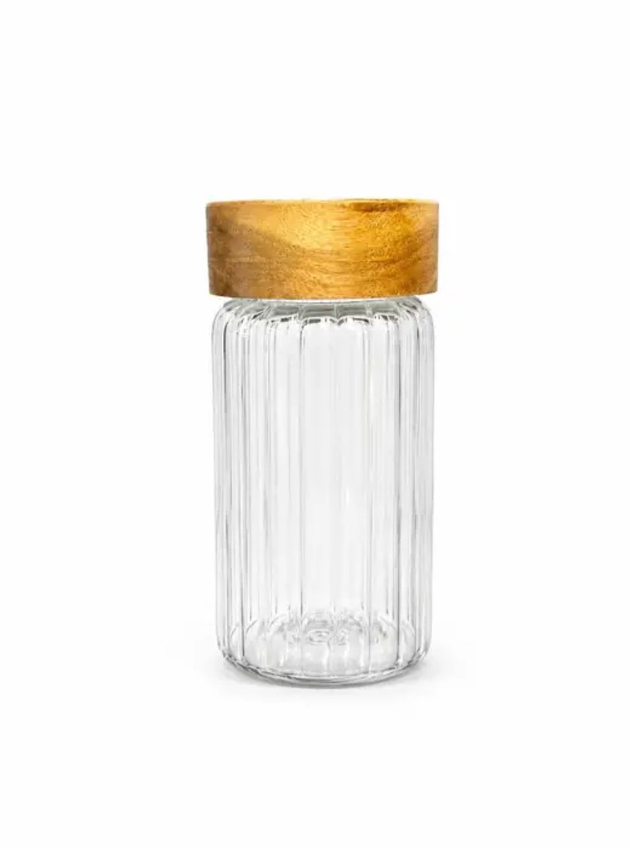 Space – kruidenpotjes set – 6-delig – glazen potjes – transparant – acaciahouten deksel, 6,5 x 12 cm