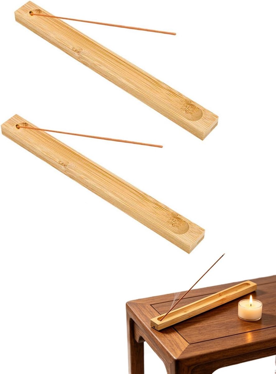Wierookhouder en wierookstokjeshouder, 2 stuks, bamboe, design met ashouder, perfect voor meditatie, yoga en - ShopVlot