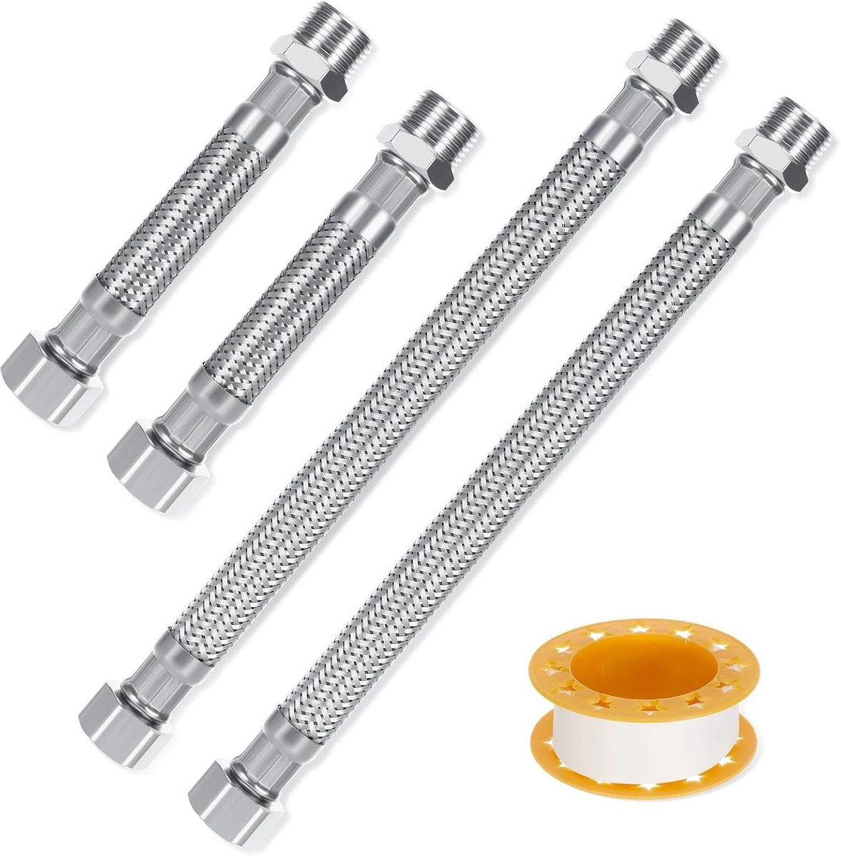 Flexibele slang van 304 roestvrij staal, 3/8 en 1/2 inch, pantserslang voor kraan, hoekventiel in toilet, badkamer en - ShopVlot