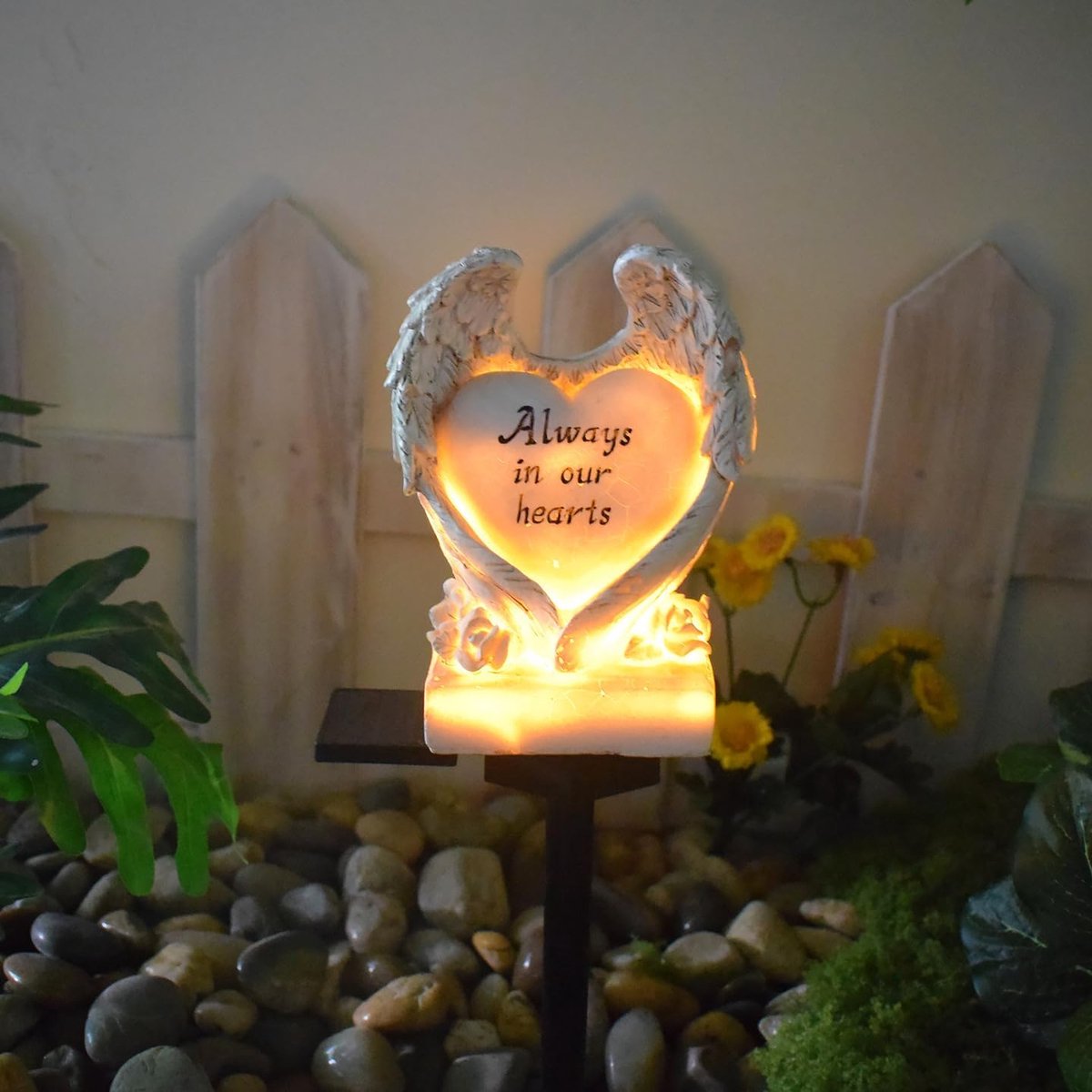 Solar Powered Love Angel Wing Light, Garden Decorative Resin Beautiful Valentine's Day Floor Light, Wireless Twilight - ShopVlot