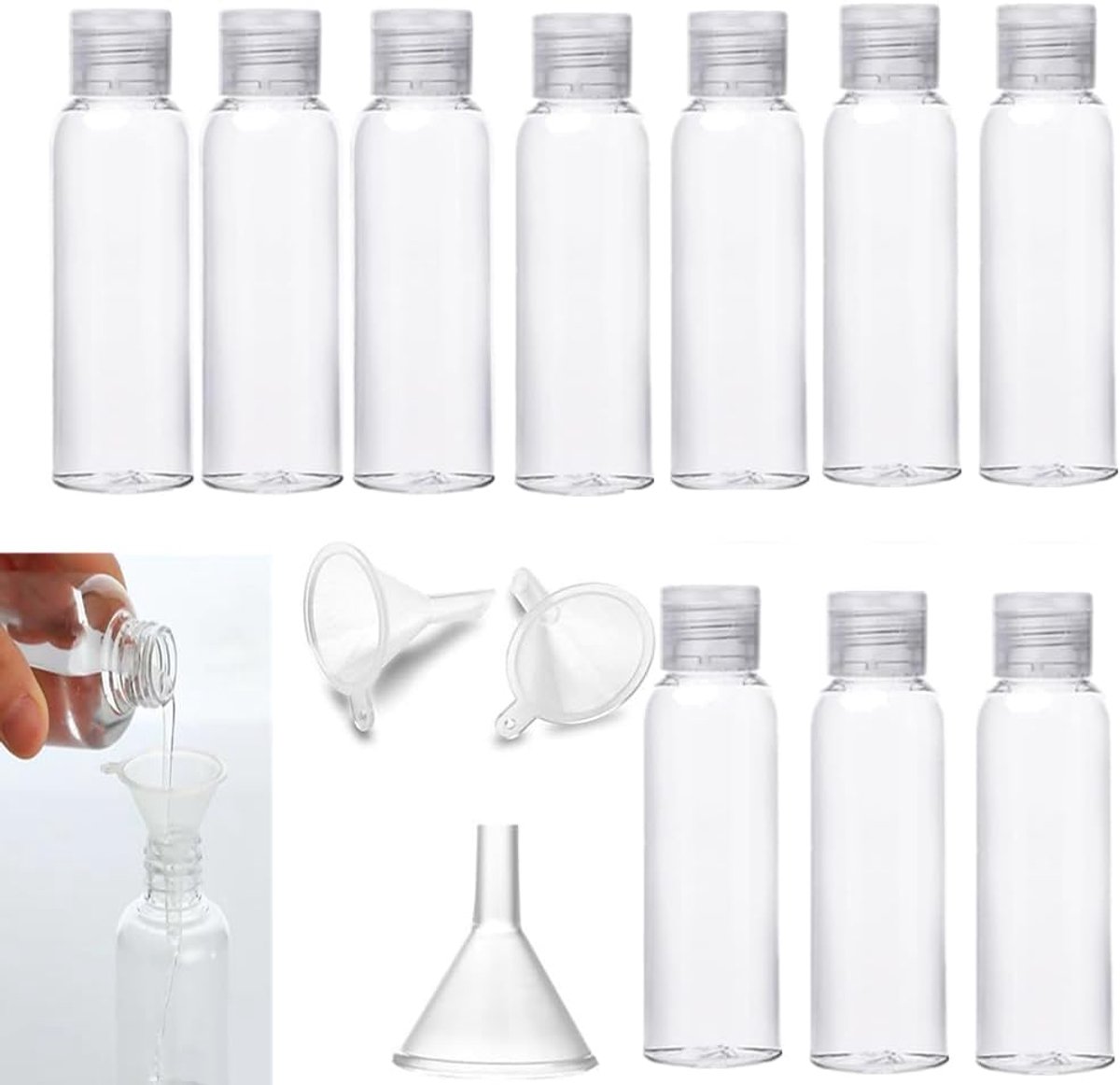 100 ml Travel Bottles Pack of 10 Air Travel with 3 Funnels Container Plastic Transparent Cosmetic Bottles for Shampoo - ShopVlot