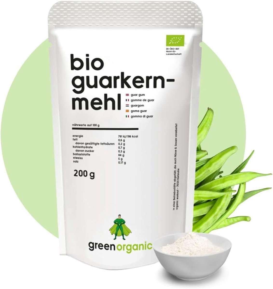 Guar Gum Organic 200g - Organic Guar Gum from controlled cultivation E412 Gluten Free Binder Thickener (200 g, Guar - ShopVlot