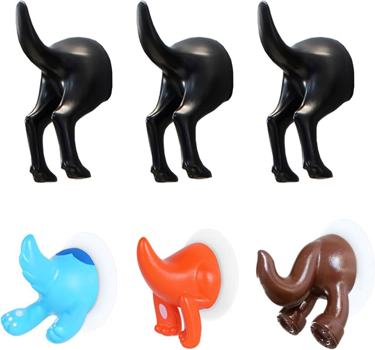 3 Pcs Self Adhesive Dog Tail Hooks with 3 Pcs Suction Cup Animal Tail Hooks Pet Clothes Hooks Wall Key Hooks Original - ShopVlot