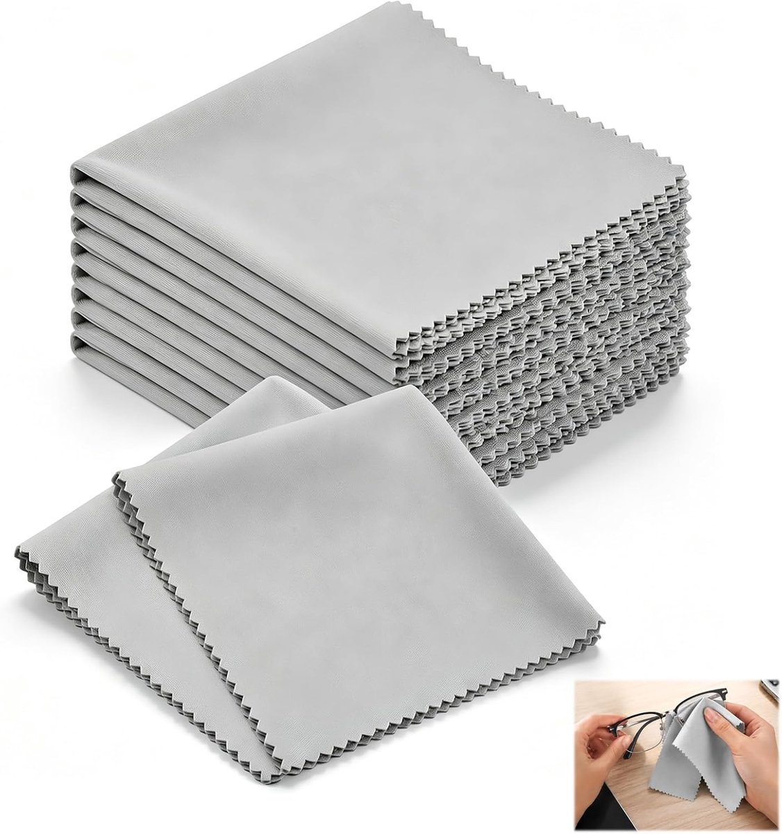 10 stuks microvezeldoeken voor brillen en schermen, 20 x 20 cm, grijs, zachte reinigingsdoekjes voor brillen, glazen - ShopVlot