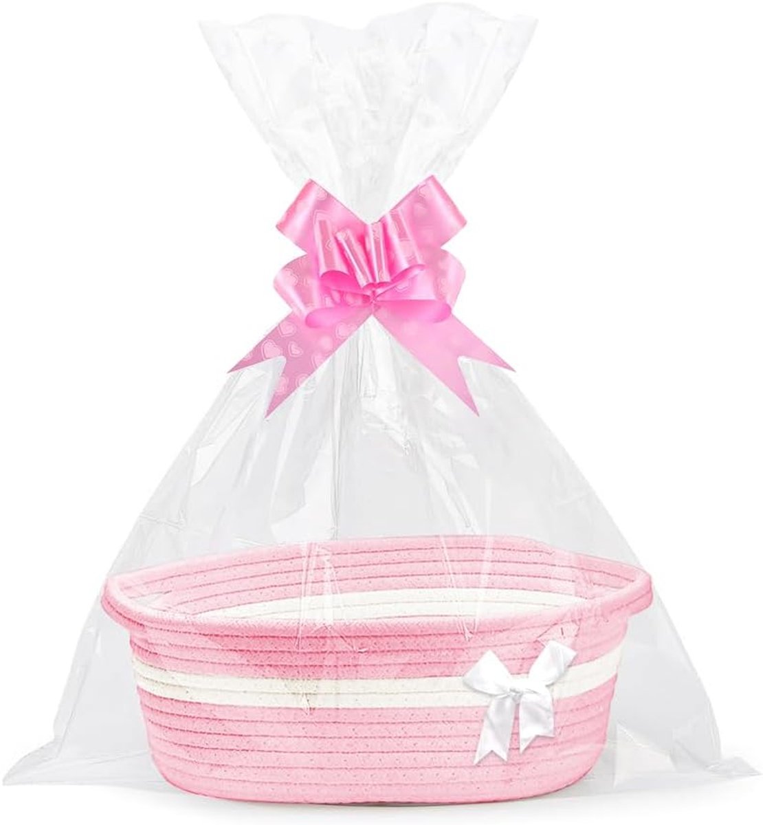 Jonuin Lege, gevlochten geschenkmand voor geschenken met 2 transparante cadeauzakjes en 2 geschenkstrikken - ShopVlot