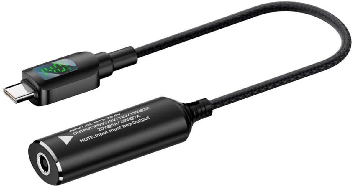 DC Power naar USB C Converter - 140W Nylon Snellader - LED Display - Real-time Opladen - ShopVlot