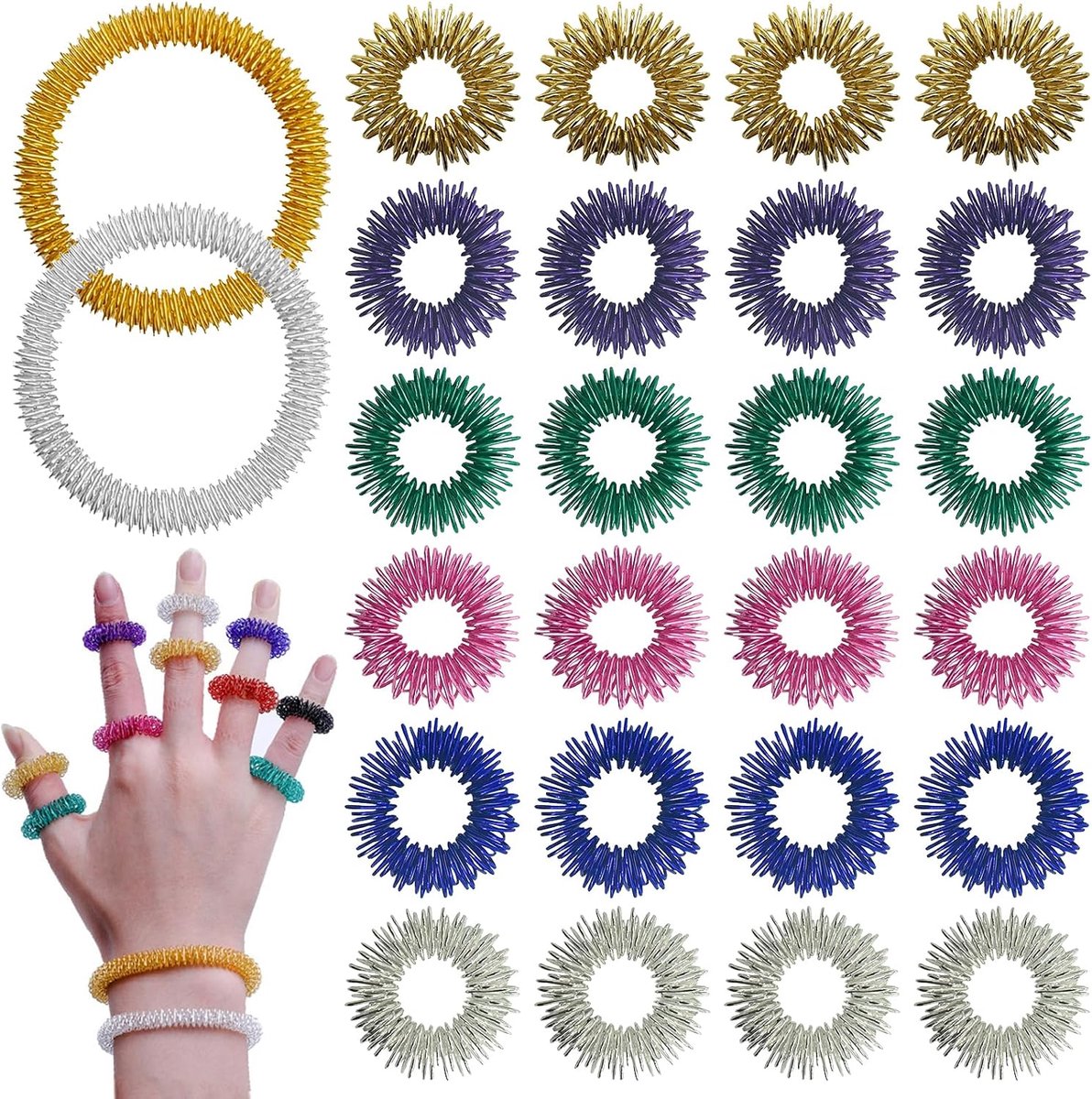 Acupressuur ring set 26 stuks - 6 kleuren - vinger massage - stressverlichting voor kinderen en volwassenen - ShopVlot