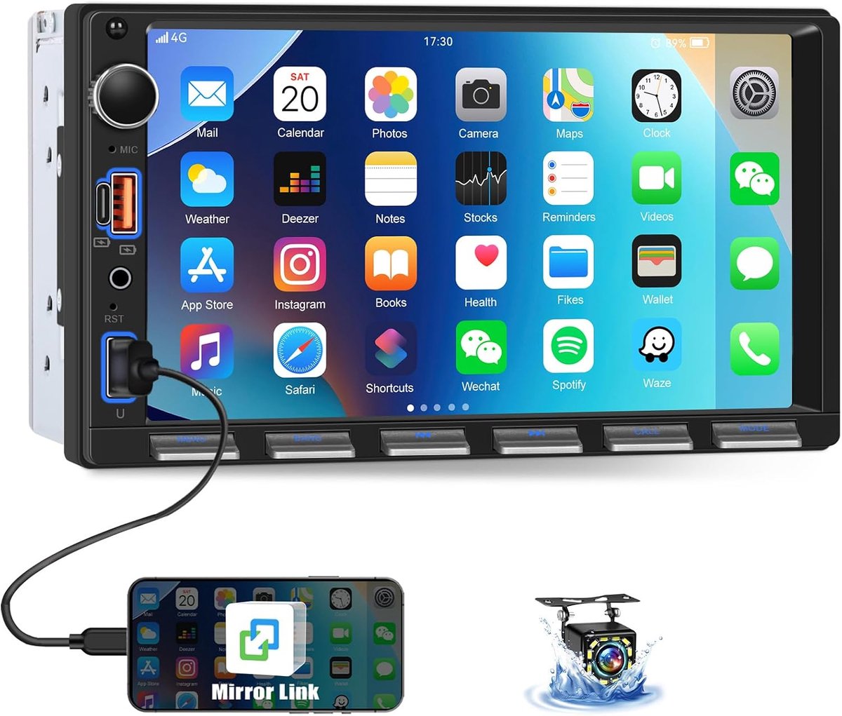 Autoradio 7 inch - Dubbele DIN met bluetooth - Spiegellink en achteruitrijcamera - Eenvoudige bediening - ShopVlot