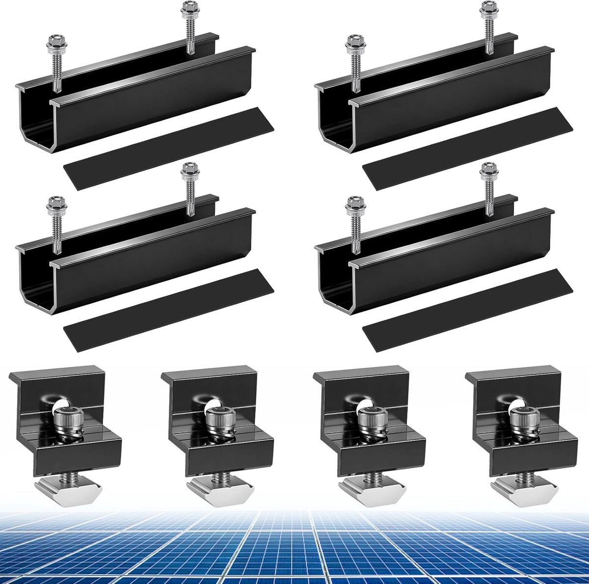 Solar panel bracket - Trapeziumplaat zwart - Inclusief 4 eindklemmen - Veilig monteren op diverse daken - ShopVlot