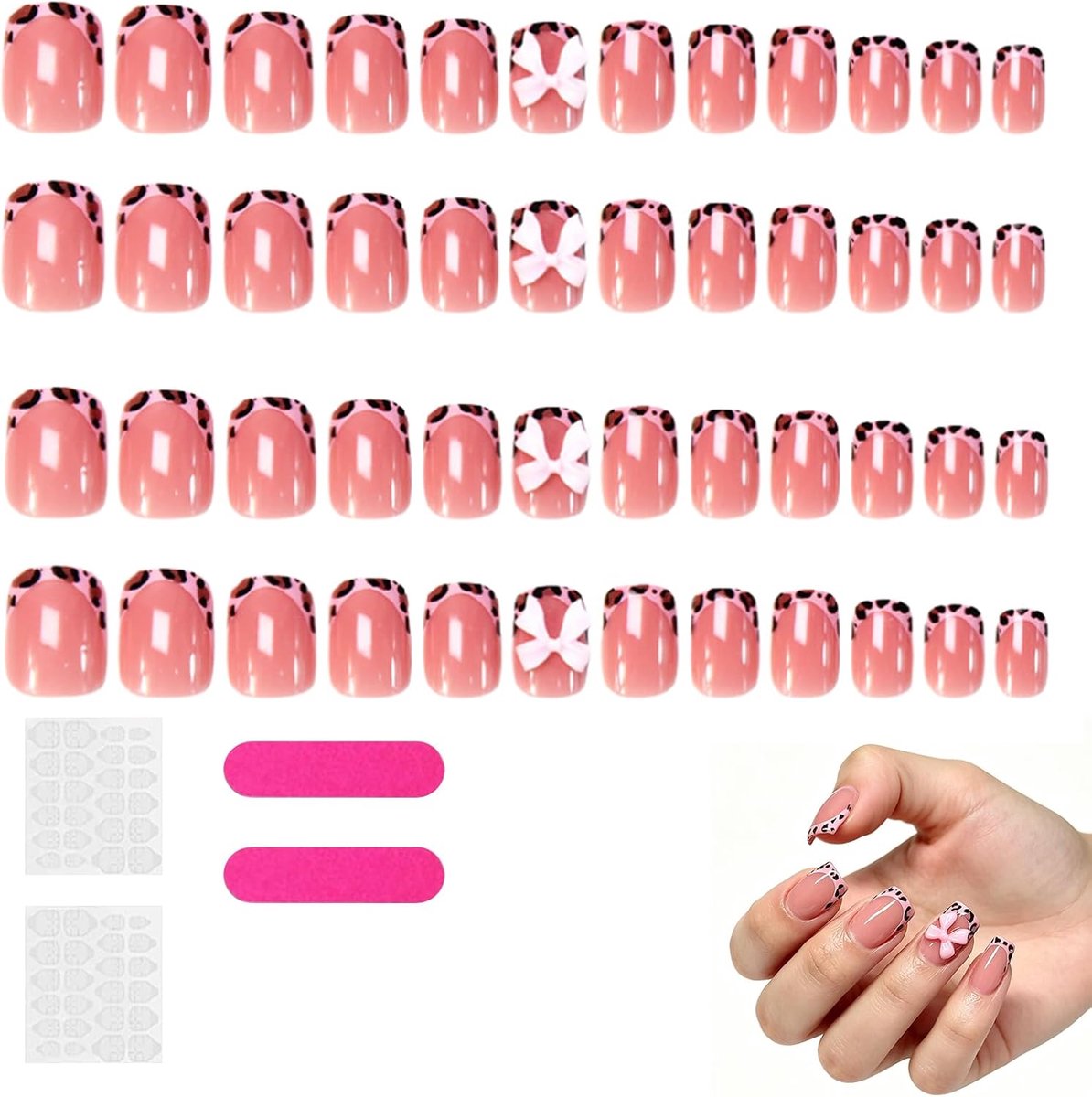 Press-on nagels 48 stuks - luipaardpatroon - Franse stijl - herbruikbare kunstnagels - ShopVlot